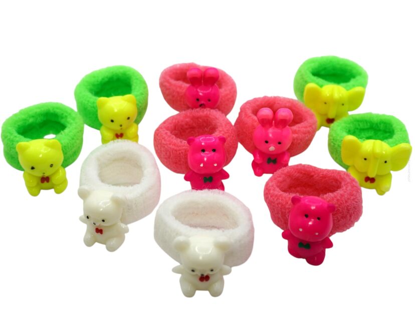 GUMKI DO WŁOSÓW DZIECIĘCE HIPOPOTAM, MIŚ, SŁOŃ, KRÓLIK KOLOROWE 10 SZTUK (0554)