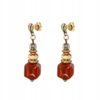 KOLCZYKI WISZĄCE MARKI CANTO – ZŁOTY BLASK I BRĄZOWY AKCENT              (7533-18 SA)