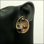 KLIPSY METALOWE BOHO ETNIC VINTAGE ZŁOTO CZERWONY DŻET 0608-61 - 2