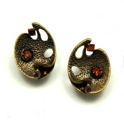 KLIPSY METALOWE BOHO ETNIC VINTAGE ZŁOTO CZERWONY DŻET 0608-61