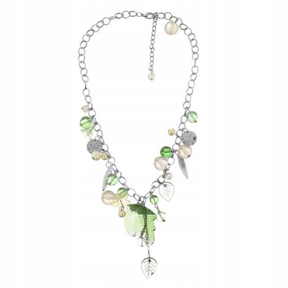 NASZYJNIK / WISIOR ZIELONY Z KORALIKAMI NA ŁAŃCUSZKU                                                                (0642-1010 SAG)