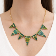 NASZYJNIK ETNO EDGE ZIELONE TRÓJKĄTY 0610-1 - 3