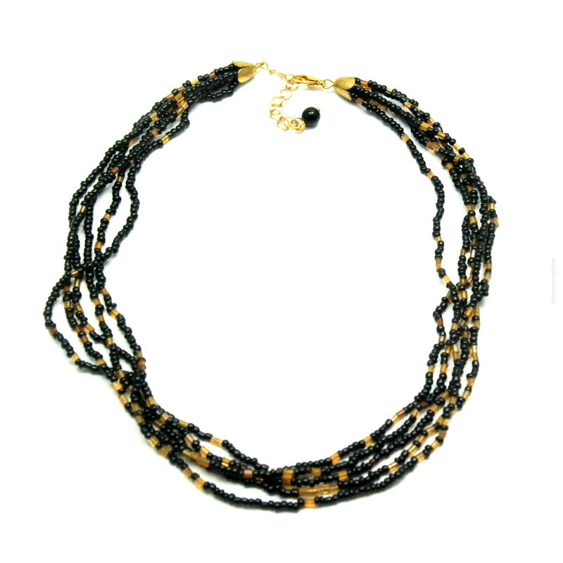 NASZYJNIK / WISIOREK CZARNY Z KORALIKAMI                           (0643-557 SAH)