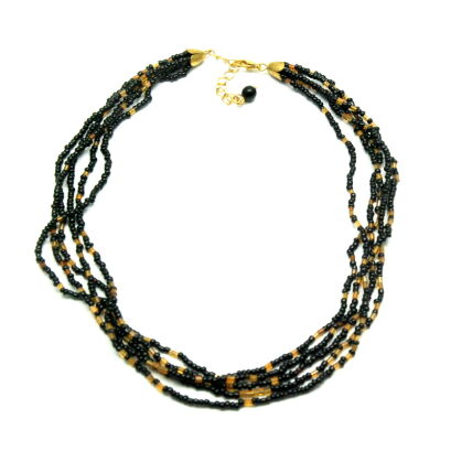 NASZYJNIK / WISIOREK CZARNY Z KORALIKAMI                           (0643-557 SAH)