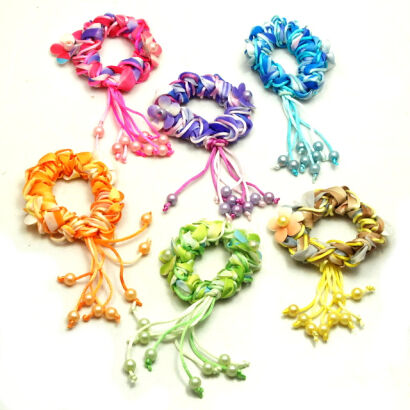 GUMKI DO WŁOSÓW OZDOBNE PLECIONE z KORALIKIEM (6 SZTUK) 0176-525