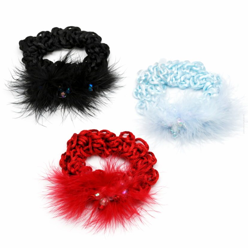 GUMKI DO WŁOSÓW PLECIONE Z PIÓRKAMI 3 SZTUKI (0290-15 SAM)