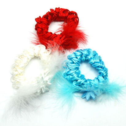 GUMKI DO WŁOSÓW PLECIONE Z PIÓRKAMI 3 SZTUKI  (0781 SA)