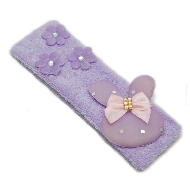 OPASKA NA GŁOWĘ DZIECIĘA Z FROTY FIOLETOWA MIŚ I KWIATKI                    (0176-46)