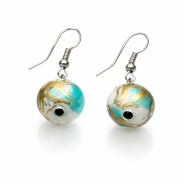 KOMPLET / SET BIŻUTERII KORALE + KOLCZYKI TURKUSOWY 0644-14 - 2