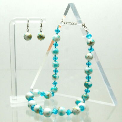 KOMPLET / SET BIŻUTERII KORALE + KOLCZYKI TURKUSOWY 0644-14