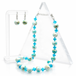 KOMPLET / SET BIŻUTERII KORALE + KOLCZYKI TURKUSOWY 0644-14