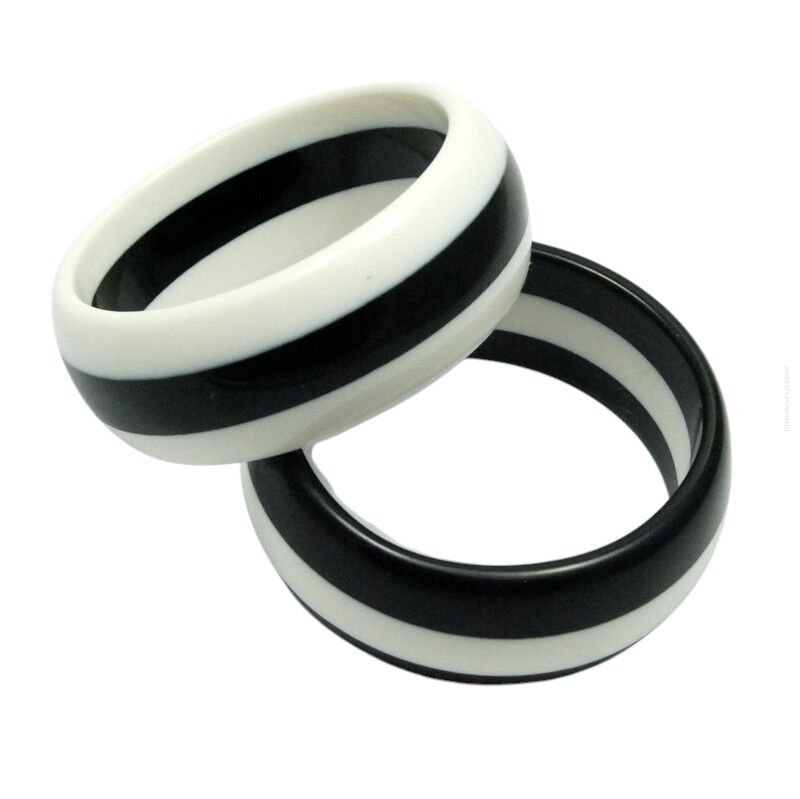 BRANSOLETKI PLASTIKOWE CZARNO- BIAŁE SZEROKIE 2 SZTUKI                                                                      (2723 SAM)