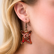 KOLCZYKI WISZĄCE GWIAZDY VINTAGE CZERWONE 0605-31 - 2