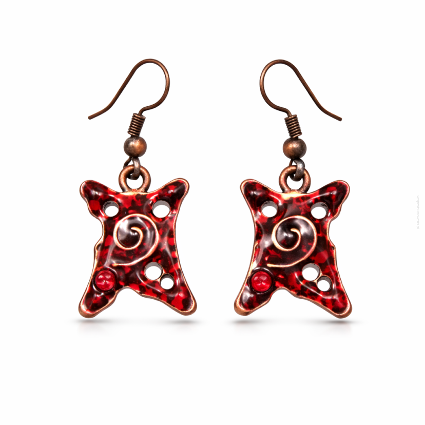 KOLCZYKI WISZĄCE GWIAZDY VINTAGE CZERWONE 0605-31
