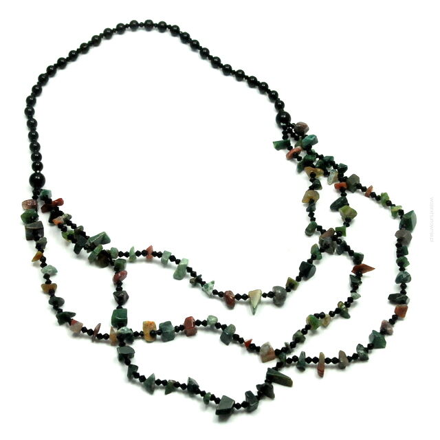 NASZYJNIK/ KORALE TRZYRZĘDOWE ZIELONO -CZARNE BOHO / ETNIC 0607-508