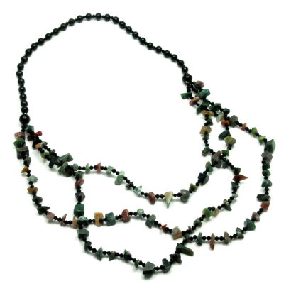 NASZYJNIK/ KORALE TRZYRZĘDOWE ZIELONO -CZARNE BOHO / ETNIC 0607-508