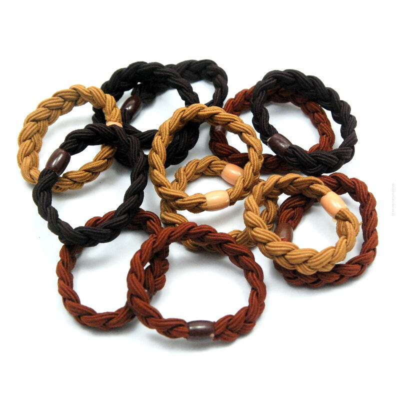 GUMKI DO WŁOSÓW Z KORALIKIEM 60 SZTUK MIX BRĄZ (0585 SA)