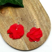 KOLCZYKI Z MATERIAŁU WISZĄCE KWIATY                                                                        (0611-27 SAH) - 2