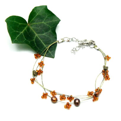 BRANSOLETKA ROZPINANA Z DROBNYMI BRĄZOWYMI ZAWIESZKAMI                                   (7W296-3 SAM4)