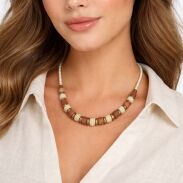 NASZYJNIK CANTO DELIKATNY BIAŁO-BRĄZOWY ZŁOTE DETALE 43,5 CM(CANTO-N-2) - 2