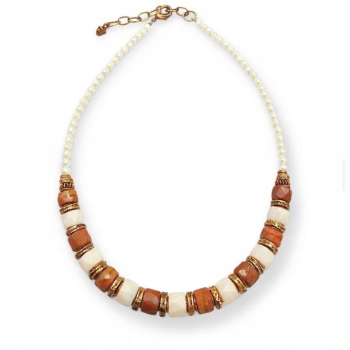 NASZYJNIK CANTO DELIKATNY BIAŁO-BRĄZOWY ZŁOTE DETALE 43,5 CM(CANTO-N-2)