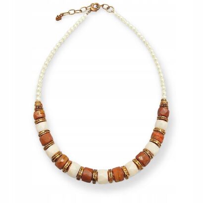 NASZYJNIK CANTO DELIKATNY BIAŁO-BRĄZOWY ZŁOTE DETALE 43,5 CM(CANTO-N-2)