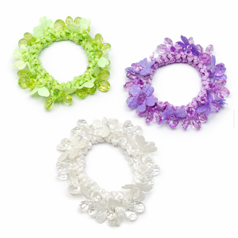 GUMKI DO WŁOSÓW OZDOBNE Z KWIATKAMI 3 SZTUKI                                                  (0294-555 SAH)