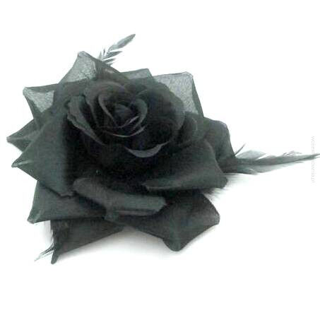 BROSZKA / GUMKA DO WŁOSÓW CZARNY KWIAT Z PIÓRAMI 0615-30