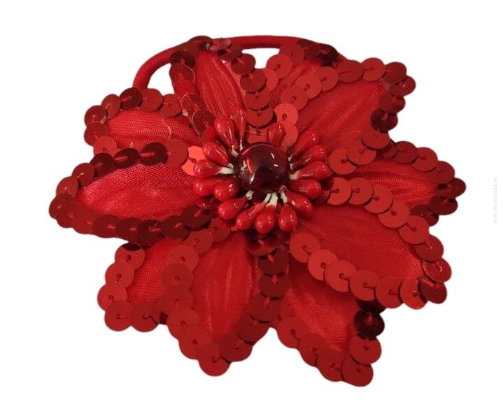 BROSZKA / GUMKA DO WŁOSÓW KWIAT Z CEKINAMI CZERWONY (2-4812/2 ASM)