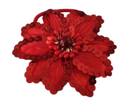BROSZKA / GUMKA DO WŁOSÓW KWIAT Z CEKINAMI CZERWONY (2-4812/2 ASM)