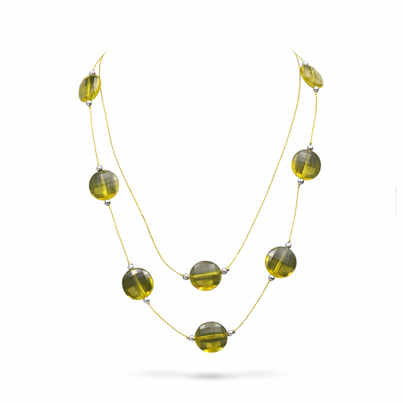 NASZYJNIK 2-RZĘDOWY ŻÓŁTY  WARSTWOWY NA STRUNIE MODERN (0612-58)