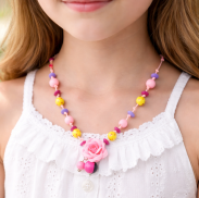 NASZYJNIK DZIECIĘCY WIELOKOLOROWY KWIATY KORALIKI 0665-41 - 2