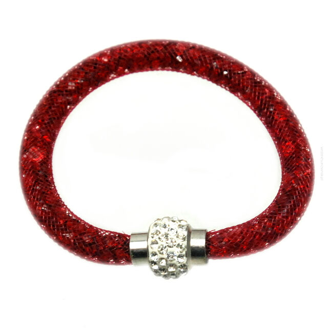 BRANSOLETKA NA MAGNES KRYSZTAŁKI CZERWONE  0614-51