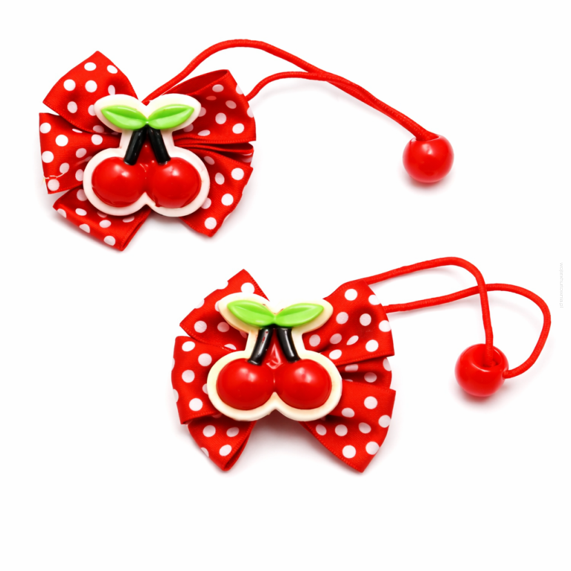 GUMKI DO WŁOSÓW DZIECIĘCE WISIENKI Z KOKARDKAMI 12 SZTUK (0361 SA)