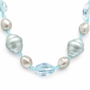 NASZYJNIK Z KORALIKAMI WIĄZANY NA TASIEMCE BŁĘKITNY 0665-66 - 2