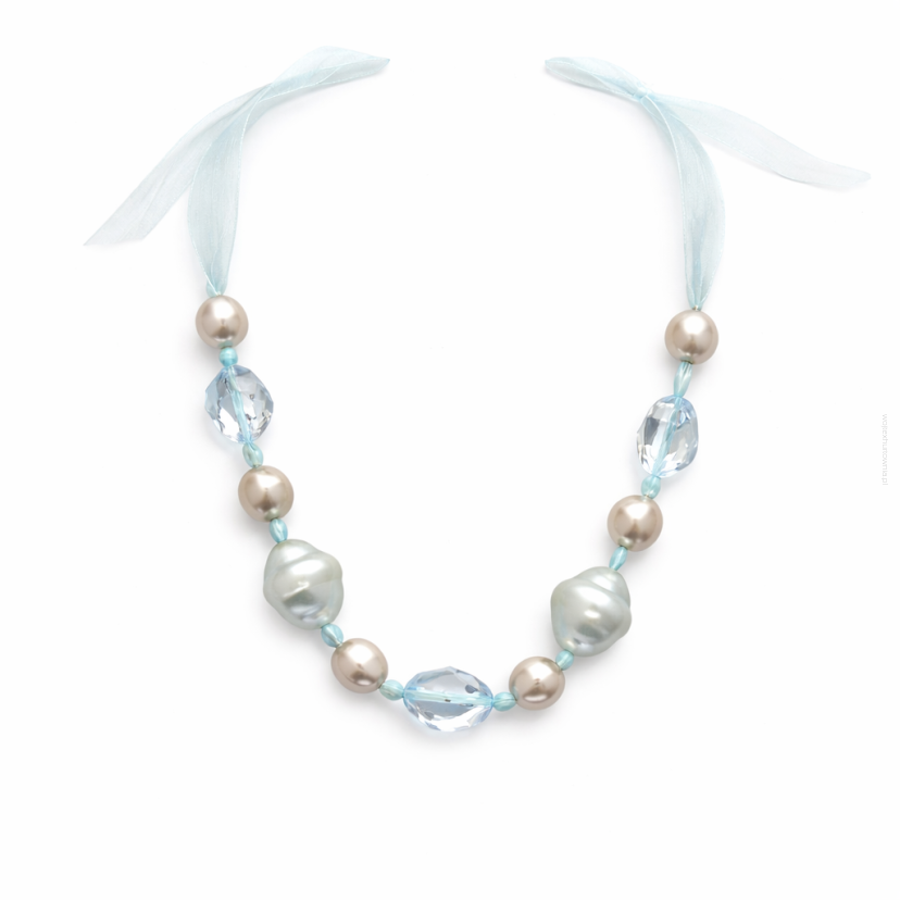 NASZYJNIK Z KORALIKAMI WIĄZANY NA TASIEMCE BŁĘKITNY 0665-66