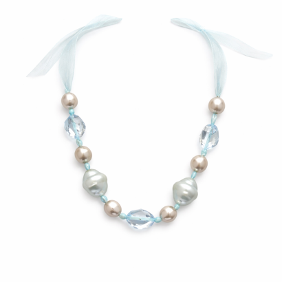 NASZYJNIK Z KORALIKAMI WIĄZANY NA TASIEMCE BŁĘKITNY 0665-66