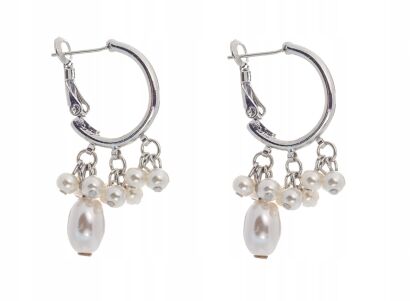 KOLCZYKI W KOLORZE SREBRA KOŁA Z PEREŁKAMI WISZĄCE                      (0668-2 SAH)