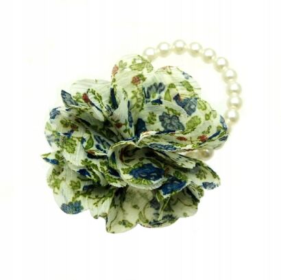 BRANSOLETKA NA GUMCE PEREŁKAMI I KWIATEM KREMOWA GRANATOWA 0314-508