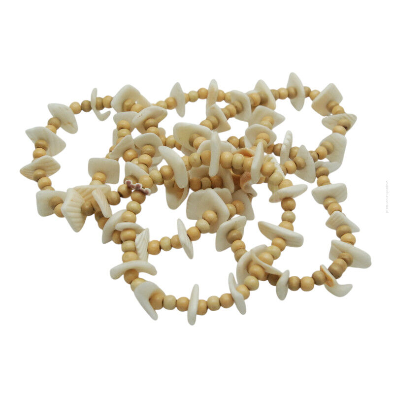 BRANSOLETKI DREWNIANE KORALIKI Z MUSZELKAMI 6 SZTUK                    (1210 SAM)