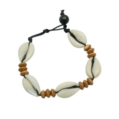 BRANSOLETKA ROZPINANA NA SZNURECZKU Z MUSZELKAMI                                           (4394 SAM)