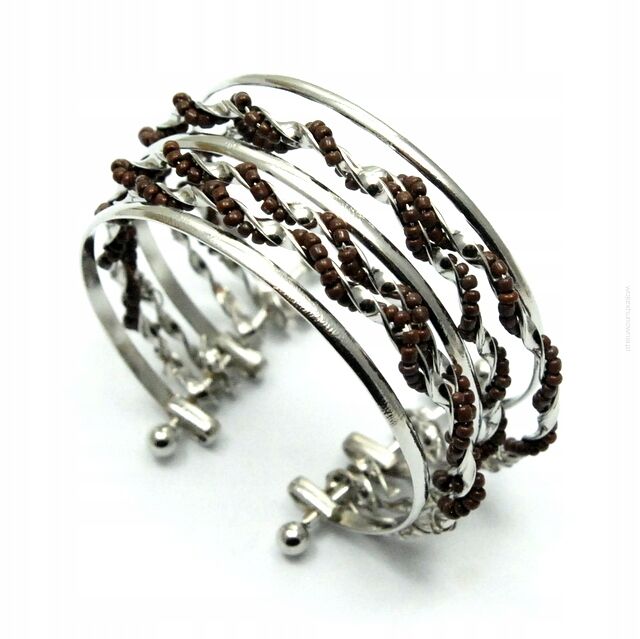 BRANSOLETKA METALOWA Z BRĄZOWYMI KORALIKAMI                                                         (7B352B-2)