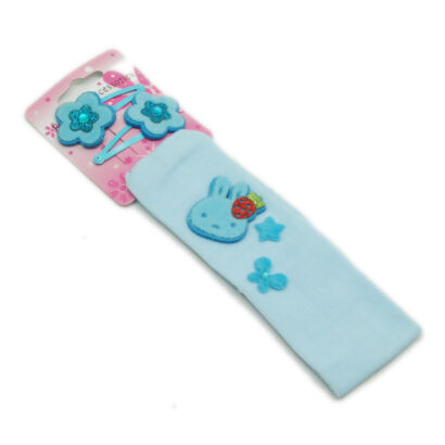 KOMPLET DZIECIĘCY OPASKA ELASTYCZNA ZE SPINKAMI KWIATKI BŁĘKITNY (0314-35)