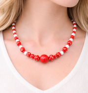 KORALE BIAŁO-CZERWONE / WISIOR 0611 AS - 2