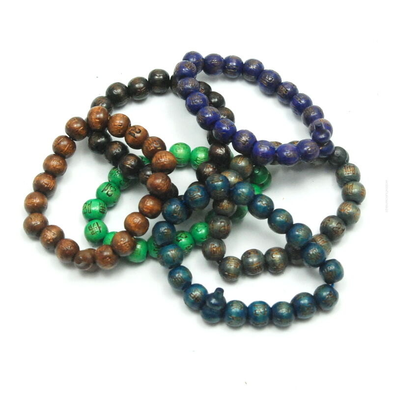 BRANSOLETKI DREWNIANE Z KORALIKAMI 12 SZTUK                         (4104-3 SAM)