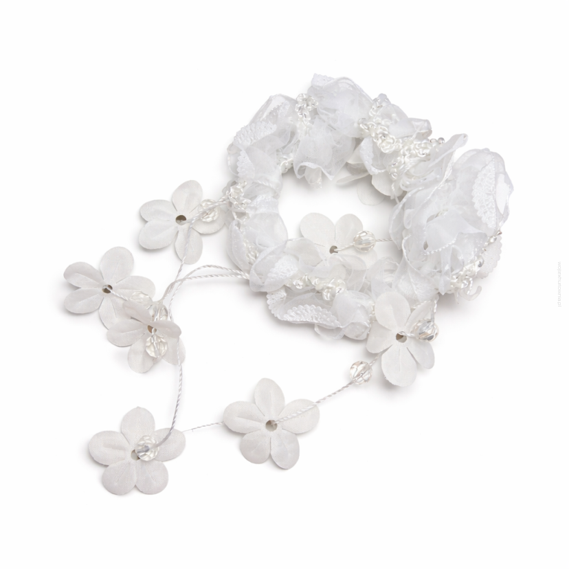 BIAŁE GUMKI DO WŁOSÓW Z KWIATKAMI I KORALIKAMI ELEGANCKIE KOMUNIJNE ZESTAW 2 SZT                                                                         (0290-31 SAH)
