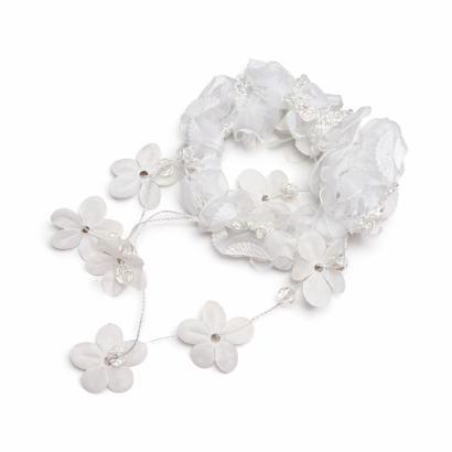 BIAŁE GUMKI DO WŁOSÓW Z KWIATKAMI I KORALIKAMI ELEGANCKIE KOMUNIJNE ZESTAW 2 SZT                                                                         (0290-31 SAH)