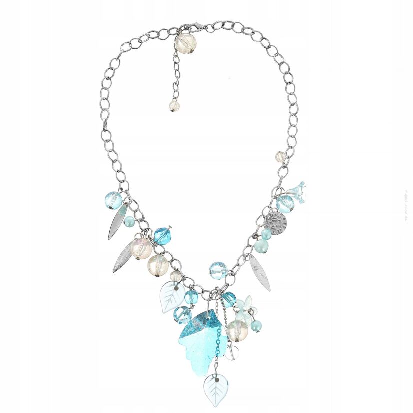 NASZYJNIK / WISIOR NA ŁAŃCUSZKU Z NIEBIESKIMI KORALIKAMI                                                                (0642-1009 SAG)