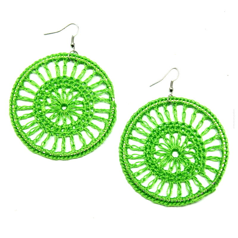 KOLCZYKI KOŁA OBSZYTE ZIELONĄ NITKĄ (2617 SAH)