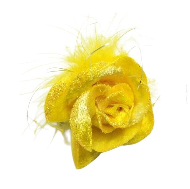BROSZKA / KWIATEK OZDOBNY ŻÓŁTY Z PIÓRKIEM 0615-712